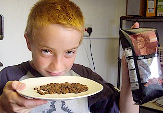 Billy sniffs the beans!
